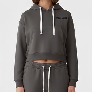 Sudadera Corta para Mujer, Invierno, Manga Larga, con Cordón, Estilo Urbano, Estampado de Letras, Hombros Caídos, Sudadera con Capucha Regular, Logotipo Frontal - Product Image 4