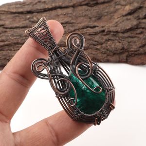Sakota Mines <b>Emerald</b> Gemstone Pear Cut Copper Wire Wrapped Fashion <b>Pendant</b> Oxidized Silver Festive Gifting Special Today - Product Image 4