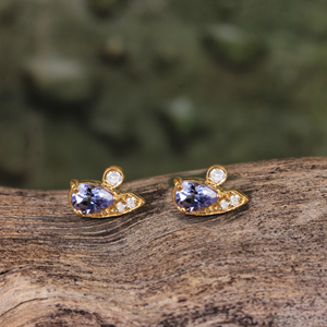 Pendientes pequeños de oro amarillo sólido de 14K de mayorista con diamante natural y piedras preciosas de tanzanita para uso diario y regalos - Product Image 3