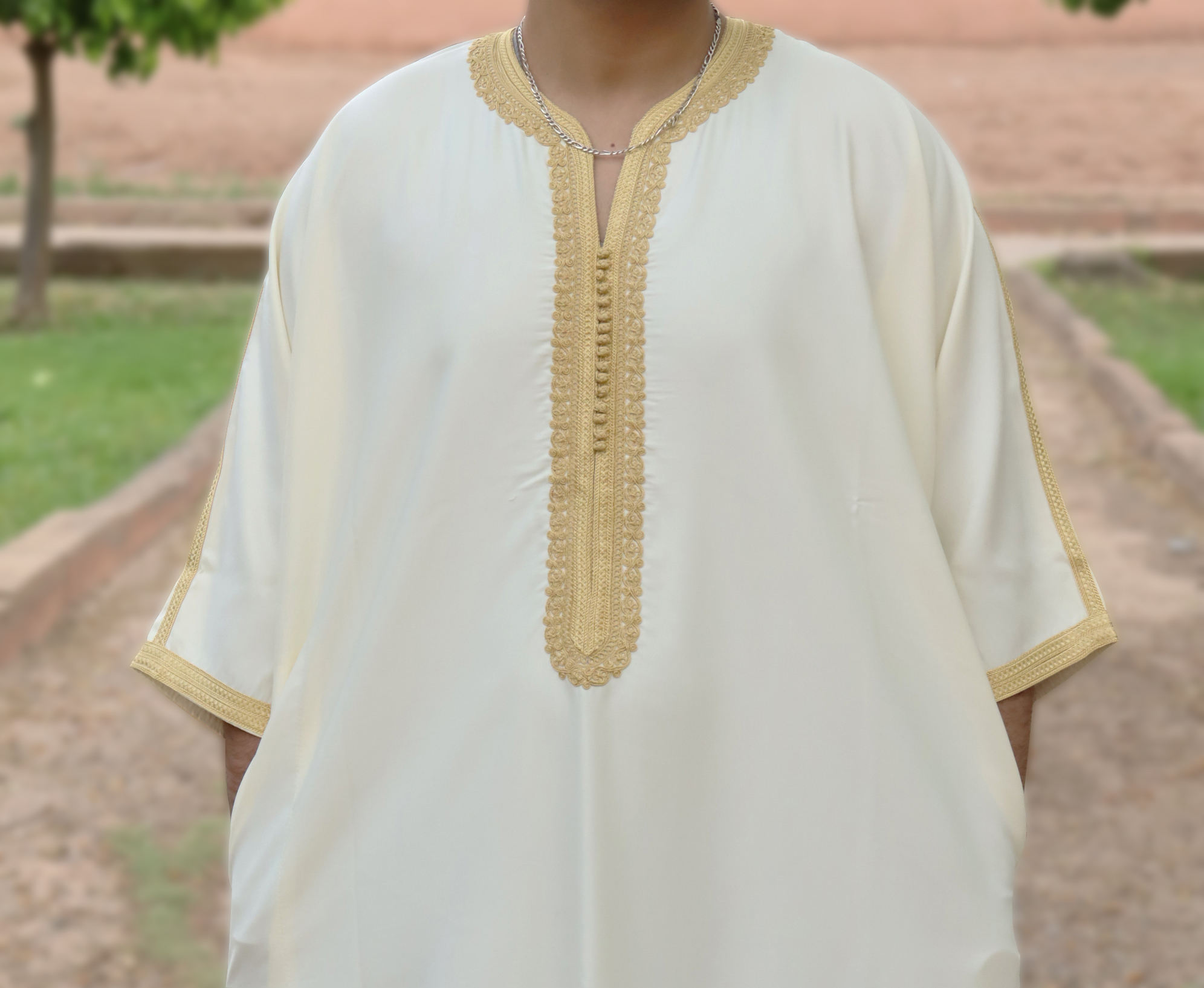 Beige Jalaba Marocain Luxurious Gandoura Handmade Kaftan Dresses