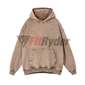 เสื้อฮู้ดดี้ผู้ชายสีพื้นแบบฟอกสี 100% ผ้าฝ้าย สำหรับฤดูหนาว แห้งเร็ว ระบายอากาศได้ดี ปี 2024 ไซส์ใหญ่ น้ำหนักมาก รับผลิตแบบ OEM พร้อมลายพิมพ์ - Product Image 1