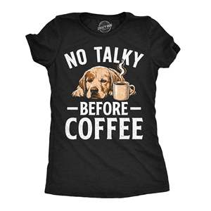 T-shirt pour femme 'No Talky Before Coffee' en coton respirant avec décoration en dentelle et maille, tailles XS à 3XL, coupe ajustée courte et mignonne - Product Image 1