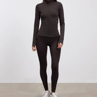 Conjunto de Yoga de Dos Piezas para Mujer, Sin Costuras, Elástico, Leggings de Cintura Alta, Top Corto de Manga Larga, Diseño de Puntos, Bolsillos, Spandex/Nailon