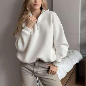 เสื้อสเวตเชิ้ตผ้าฟลีซทรงโอเวอร์ไซส์ ปักลายตามสั่ง คอซิปครึ่งตัว แขนเสื้อแบบดรอปโชว์เดอร์ หลากสี ผ้าเฟรนช์เทอร์รี่ สำหรับผู้หญิง - Product Image 3