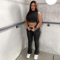 Ensemble Crop Top Sans Manches et Pantalon Jogging pour Femme, Coupe Ajustée, Tenue Deux Pièces, Logo Personnalisé, Coton Extensible, Ensemble Assorti
