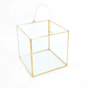 15 cm x 15 cm boîte en verre et en laiton votive pour événement fête décoration boîte de rangement décoration dorée verre décoratif boîte en laiton