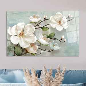 Impression sur toile Fleur de Magnolia : Art mural floral en ivoire doux, art sur verre trempé - Product Image 1