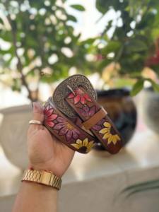 Cinturones de cuero de alta calidad tallado a mano elegante cinturón de girasol Unisex gran oferta regalo de lujo para él - Product Image 6