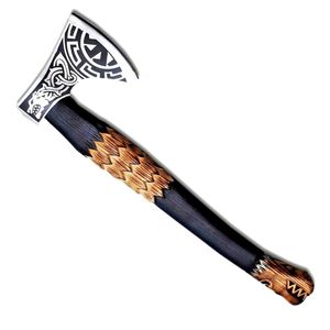 Hacha Tomahawk Artesanal de Acero Industrial con Alto Contenido de Carbono, Multiusos, para Camping, Supervivencia al Aire Libre, Mango de Madera Natural y Cuero - Product Image 3