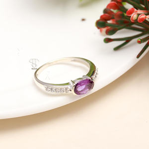 Amatista Piedra preciosa Forma ovalada 925 Anillo de ajuste de bisel de plata esterlina sólida Anillo de plata Joyería fina Anillo de color púrpura - Product Image 3