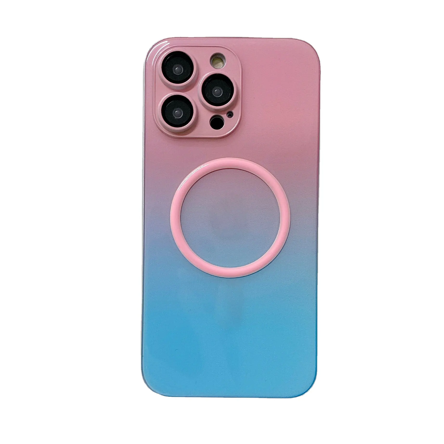 เคสป้องกันโทรศัพท์แบบแม่เหล็กเรืองแสงหลากสีไล่ระดับสีไม่มีโลโก้สำหรับ iPhone 14 15 PRO MAX