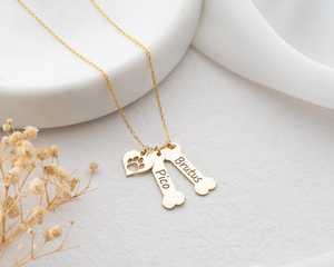 Dainty สร้อยคอกระดูกสุนัขสีทองจี้กระดูกและหัวใจจี้จี้เงินพิมพ์ลายอุ้งเท้าชื่อครอบครัวแกะสลักเครื่องประดับ - Product Image 2