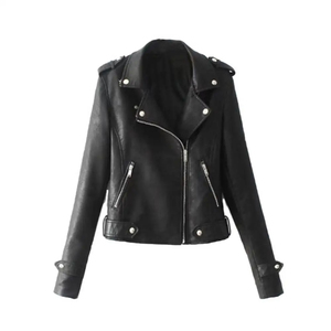 Spring Autumn Motorcycle Leather Jackets Women Short PU Leather Coat Female <b>Soft</b> Faux Leather Biker Jacket Female Custom Color - Product Image 6