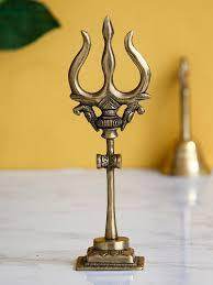 ประติมากรรมทองเหลืองแฮนด์เมดแบบไตร Shakti pooja Yantra Art Deco แต่งงาน Vastu พร้อมสัญลักษณ์ swastik OM trishul สำหรับของขวัญทำในอินเดีย - Product Image 5