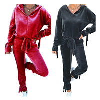 Ensemble de survêtement décontracté pour femme en velours tendance, respirant, à capuche, 2 pièces, couleur personnalisable : rouge, bleu royal, vert, noir