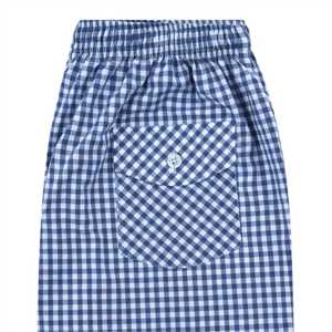 Pijama tejido con bolsillo cruzado a cuadros Azul | Pantalones de salón suaves de algodón 100% | Ropa de dormir de ajuste regular con bolsillos laterales en la cintura con cordón - Product Image 4