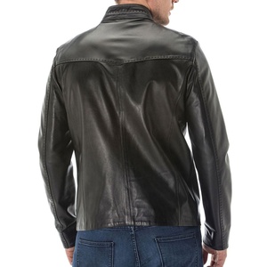Veste moto en cuir PU noir pour homme, col rabattu, fermeture éclair, coupe ajustée, longueur normale, couleur unie, style décontracté, imperméable - Product Image 2
