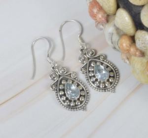 Boucles d'oreilles pour femmes Boucles d'oreilles en pierres précieuses Topaze bleue Boucles d'oreilles en argent sterling massif 925 Boucles d'oreilles en argent pour filles en pierre bleue - Product Image 4