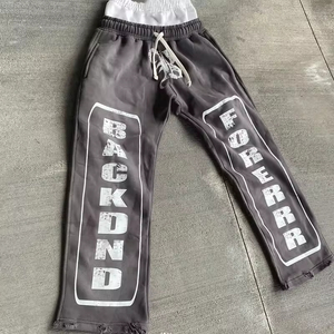 Pantalones de chándal de peso pesado personalizados para hombre, lavado ácido, se desvanece el sol, pantalones de jogging rectos dobles, cintura elástica, Impresión de pantalla media, sueltos - Product Image 4