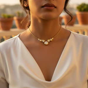Colgante de Circonia Cúbica con Baño de Oro de Moda para Mujer, Joyería de Moda con Patrones Florales y de Corazones, Cadena de Eslabones de Latón y Titanio - Product Image 2