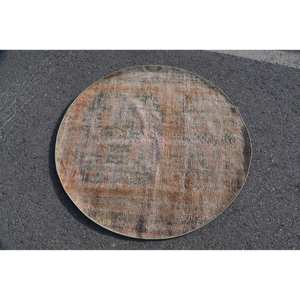 Tapis turc vintage 3.7 X 3.7ft marron et vert Patchwork Design laine et jonc de mer pour la maison salon pour adolescents - Product Image 1