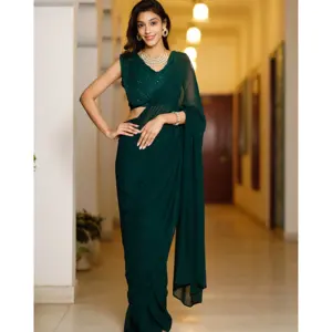 Vestido Largo de Fiesta Elegante y de Lujo, Estilo Lápiz, de Georgette Verde Inayaat, con Lentejuelas Cosidas, Elástico, Ecológico y Lavable - Product Image 6