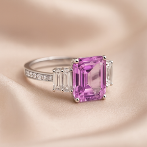 Anillo de Compromiso con Zafiro Rosa Corte Esmeralda, Plata de Ley 925, Zafiro Rosa de Laboratorio, Anillo de Boda Vintage, Regalo de Navidad - Product Image 3