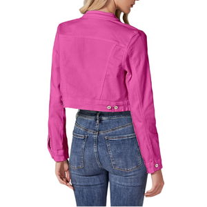 แจ็กเก็ตยีนส์เอวลอยสีชมพูของผู้หญิงเสื้อแจ็คเก็ตผ้าพรีเมียมแขนยาวแฟชั่นเสื้อนอก OEM โลโก้ตามสั่ง - Product Image 2
