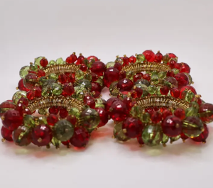 Lot de 4 ronds de serviette perlés rouges et verts avec accents dorés - Product Image 1