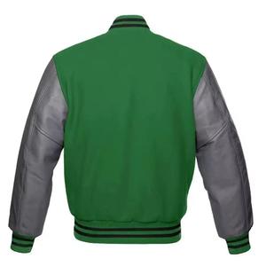 Chaqueta Varsity Verde para Hombre con Mangas de Cuero PU Negro, Cuello Camisero, Corte Regular, Ropa Exterior Informal de Otoño - Product Image 2