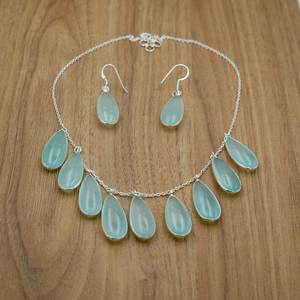 925 Sterling Silver Natural Blue <b>Onyx</b> Teardrop Fine Jewelry Set <b>Necklace</b> and Earrings with Blue Gemstones for Weddings - Product Image 3