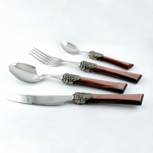 Fourniture d'usine élégant en acier inoxydable couverts en gros à bas prix poignée en résine métal argent couverts couteau fourchette cuillère ensemble - Product Image 1