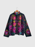 Veste en coton brodée à la main avec motif cœur et œil, manches longues, col montant, grande taille, pour adulte, tenue d'automne