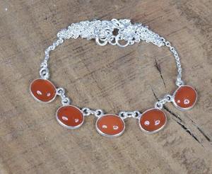 Collar de 5 piedras preciosas de cornalina, Collar de plata de ley 925 de cornalina, regalo de joyería hecho a mano para cumpleaños con estampado 925 - Product Image 2
