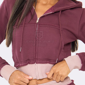 Women Winter Solid Casual <b>Cropped</b> Zip up <b>Jogger</b> Set High Quality 100% Cotton Eco-Friendly Breathable - Product Image 5