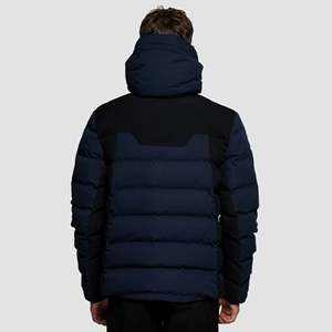 Doudoune longue rembourrée pour hommes bleu nuit support sangle réglable poignets fermeture éclair personnalisé réfléchissant thermoscellé marque - Product Image 2