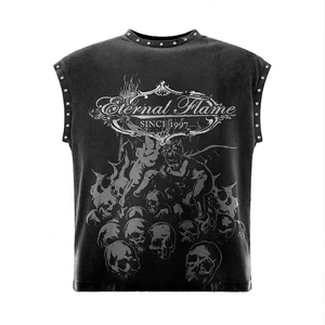 T-shirt sans manches en coton French Terry 240 GSM pour femme, délavé à l'acide, avec impression en relief et logo personnalisé, effet vieilli - Product Image 6