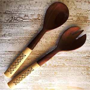 Serveurs à salade en bois de manguier tissé mince ensemble de serveurs à salade faits à la main produit en bois pour une utilisation dans la cuisine à domicile - Product Image 6