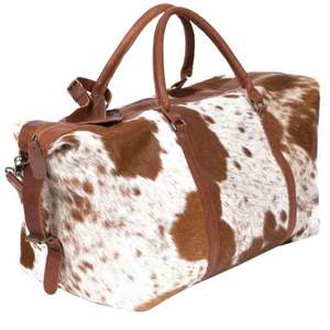Bolsa de lona de cuero genuino de piel de vaca Unisex más vendida, lona de viaje de moda Hairon Weekender con cierre de cremallera - Product Image 2