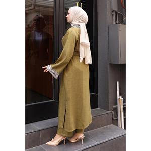 Ensemble Kimono Olive MSW19251-4, hauts mi-longs décontractés, 2 pièces, 100% coton, manches longues, col rond - Product Image 4