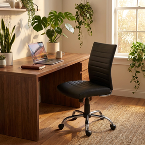 San Francisco Modern Lift Chair <b>Black</b> Eco- Leather Task Chair with Adjustable Height Wood Plywood PU Leather Fabric Home Use - Product Image 4