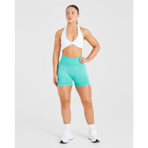 Sujetador deportivo de cuello Halter blanco personalizado con escote en V, detalle de espalda abierta y Sujetador deportivo de alto impacto para mujeres adultas - Product Image 3