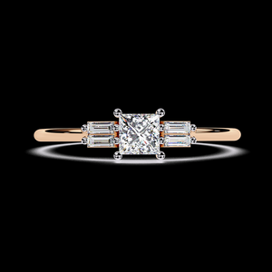 แหวนหมั้นเพชรแท้ทรงเจ้าหญิง ดีไซน์หรูหรา ทอง 10K 14K 18K ประดับเพชรสามเม็ด จากผู้ผลิตในอินเดีย - Product Image 3