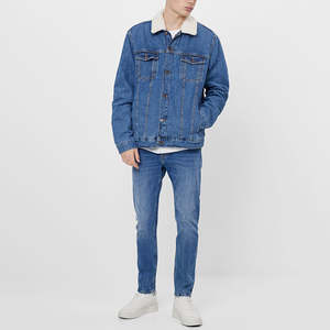Wholesale Custom Winter Cotton <b>Sherpa</b> Fleece Collar <b>Men's</b> Blue Washed Denim <b>Jacket</b> High Quality <b>Jacket</b> - Product Image 5