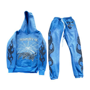 Custom High Quality Vintage Streetwear Boxy Cropped Oversized Acid <b>Wash</b> Men Printed Sweatpants and Hoodie Set - Product Image 2