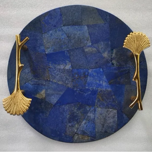 Plateau de service artisanal en agate multicolore de haute qualité, forme arrondie, avec poignée, poli, pour la maison, l'hôtel, le restaurant, décoratif - Product Image 1