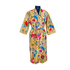 Kimono Tradicional Ecológico de Algodón 100% Suave y Colorido para Mujer, Túnica Larga de Invierno, Tela Étnica Vintage India Hecha a Mano - Product Image 2