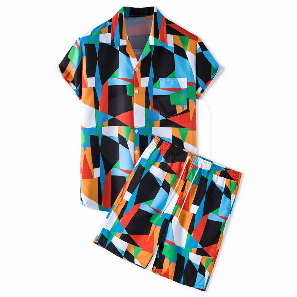Customized Print Short Sets Men's Casual Short Sleeve Button Shirt Shorts Suit 2023 Summer 2 Pieces Beachwear Set