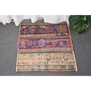 พรมตุรกีโบราณขนาด220x210ซม. สีเบจสีฟ้าตกแต่งสไตล์ชาติพันธุ์การเย็บปะติดปะต่อกันดีไซน์คลาสสิกผ้าขนสัตว์ยางห้องโถงสี่เหลี่ยมผืนผ้า - Product Image 1