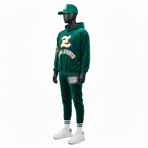 Ensemble de survêtement en molleton épais pour homme, 320 GSM, coton doux et polyester, vert foncé, sweat à capuche et jogging, logo personnalisé, taille plus - Product Image 4